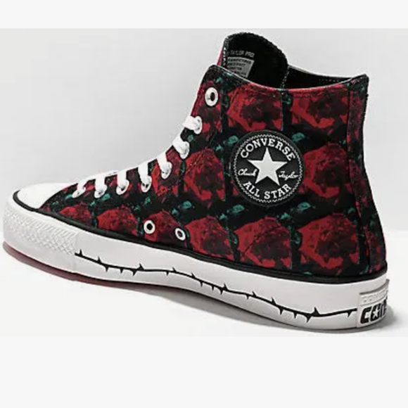 Converse Unisex Black w/red Roses High Top Sneakers - Picture 2 of 12